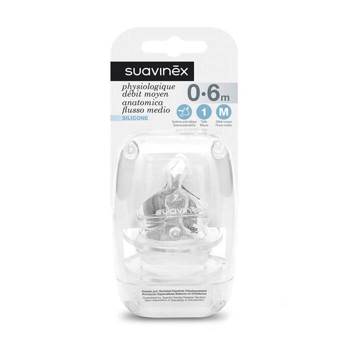 Suavinex 2 Tétines en Silicone Physiologique Débit Lent 0/6 M