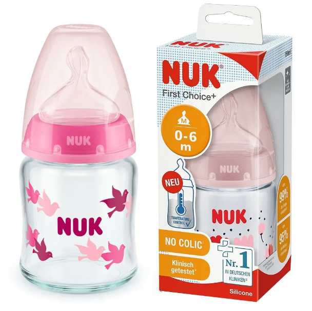 Nuk Biberon First 120 ml en Verre avec Température Control – Bébé Classique