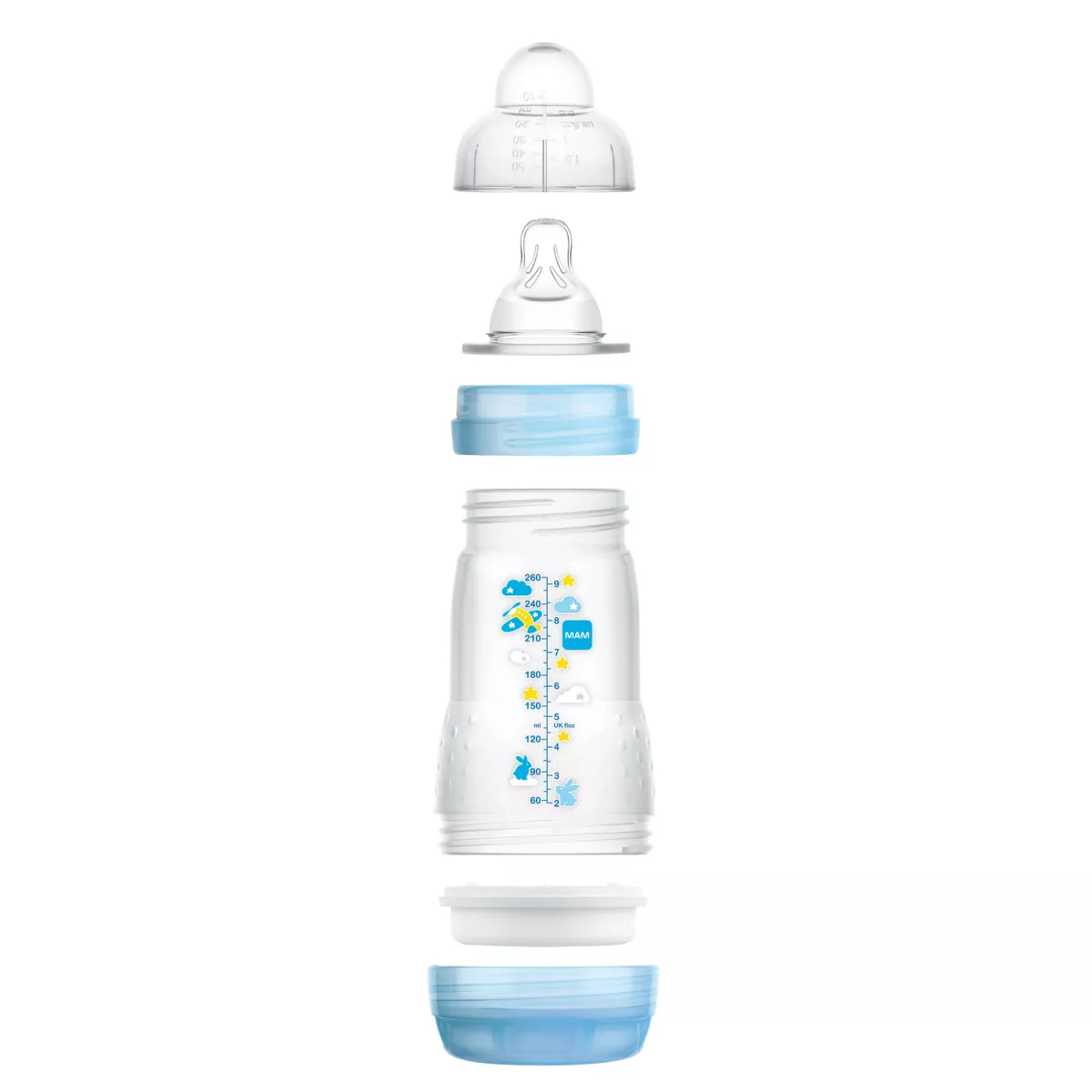 Biberon MAM Easy Start Anti-Colique 260 Ml - Tétine Plate, Valve Anti-colique, Débit 2, 0-6 Mois