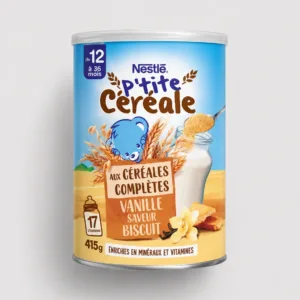 NESTLÉ P’tite Céréale Vanille Saveur Biscuit aux céréales complètes, 12 a 36 mois