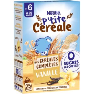 NESTLÉ P’tite Céréales Aux Céréales Complètes Saveur Vanille 0 Sucres Ajoutés, 6 a 36 mois