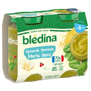 Blédina Petits pots - Epinards Semoule Merlu Blanc 2x200g