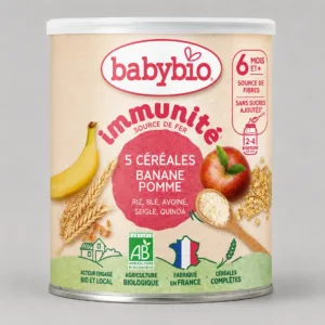 Babybio 5 Céréales Immunité Banane Pomme Riz, Blé, Avoine, Seigle, Quinoa, 6 mois+