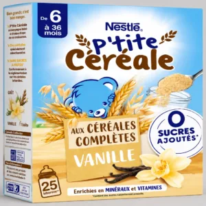 NESTLÉ P’tite Céréales Aux Céréales Complètes Saveur Vanille 0 Sucres Ajoutés, 6 a 36 mois