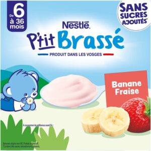 NESTLE P'tit Brassé Fraise Banane Sans Sucres Ajoutés 6M+