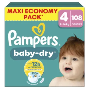 Pampers Couches Baby-Dry Taille 4 (9-14 kg) MAXI ECONOMY PACK