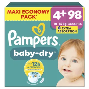 Pampers Couches Baby-Dry Extra Absorption Taille 4+ (10-15 kg) MAXI ECONOMY PACK
