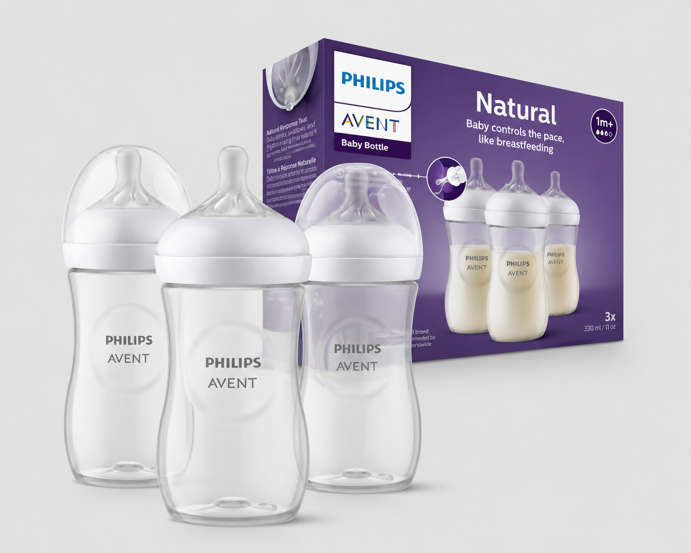 Avent Lot 3 Biberon Naturel En Plastique 260ml