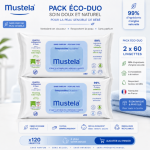 Mustela Pack Duo – Lingettes à l’Eau Sans Parfum 2x60 Lingettes