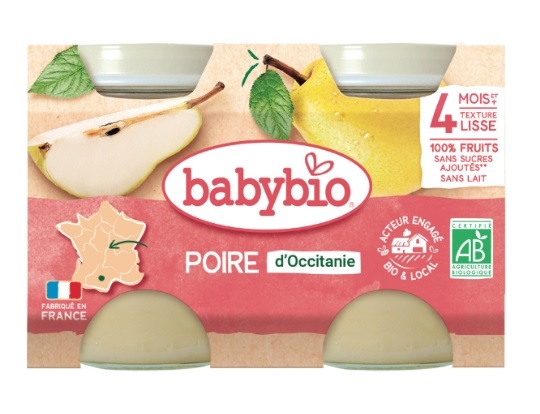 Babybio Compote Bébé dès 4 Mois Poire d'Occitanie 2x130g