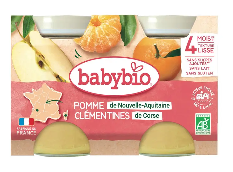 Babybio Compote Bébé dès 4 Mois Pomme et Clémentines de Nouvelle-Aquitaine 2x130g