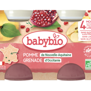 Babybio Compote Bébé dès 4 Mois Pomme de Nouvelle-Aquitaine Grenade d'Occitanie 2x130g